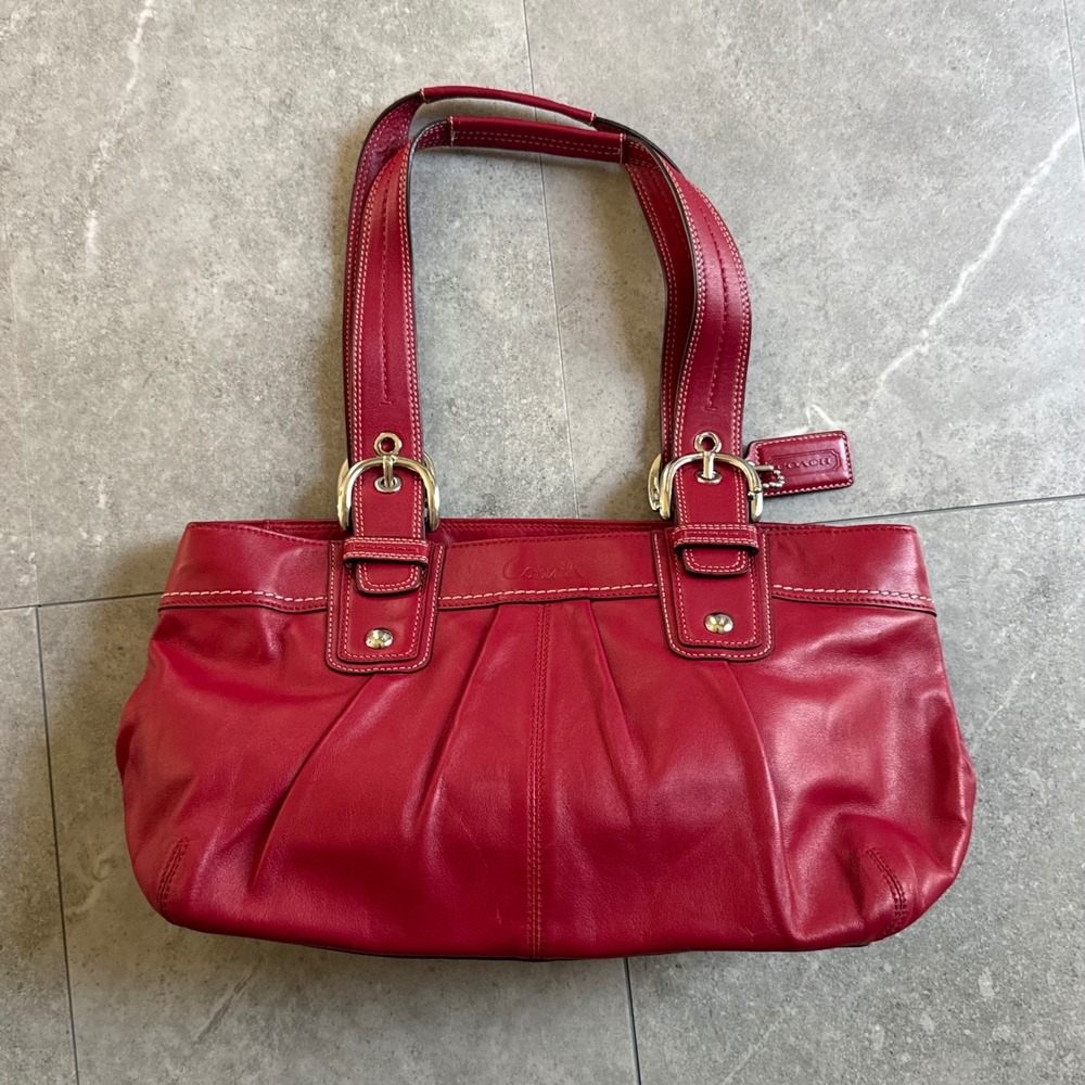 Vintage Coach Red Leather Soho Pleated Tote Bag F13732